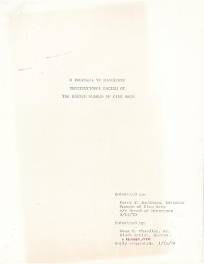 Front page of a manifesto titled “A Proposal to Eradicate Institutional Racism at the Boston Museum of Fine Arts.”