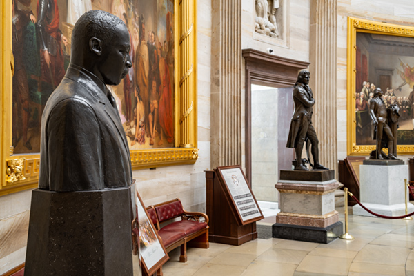 A bust of Dr. Martin Luther King Jr. sits on a pedestal in the US Capitol rotunda.