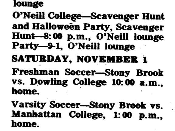 A calendar cut out from the Stony Brook Statesman from the weekend of October 31st-November 2nd, 1969.