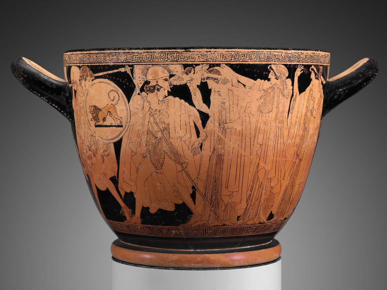 Greek drinking cup depicting the departure and recovery of Helen