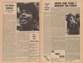 Inside spread of a newspaper.