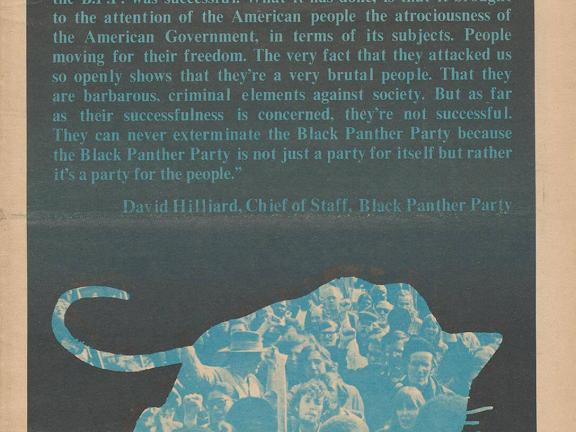 The front cover of a newspaper featuring the silhouette of a leaping blue panther.