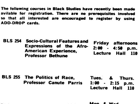 A Black Studies course advertisement from the Fall 1969 edition of the Stony Brook Statesman. 