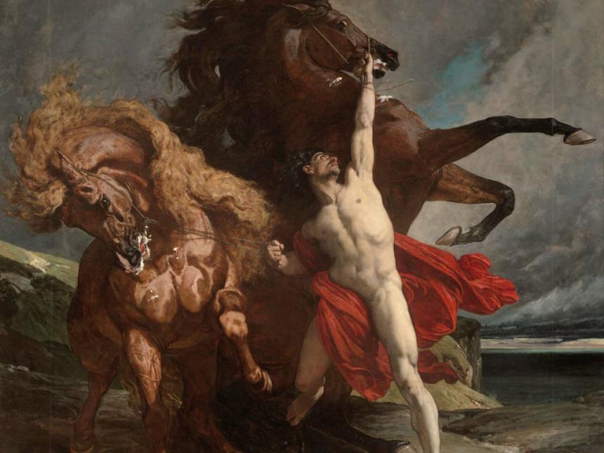 Detail of Automedon with the Horses of Achilles, painting by Henri Regnault