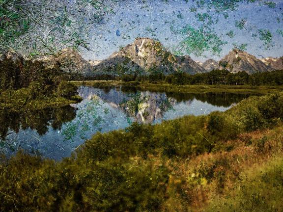 Abelardo Morell's print, Tent-Camera Image on Ground: View of Mount Moran and the Snake River from Oxbow Bend, Grand Teton National Park