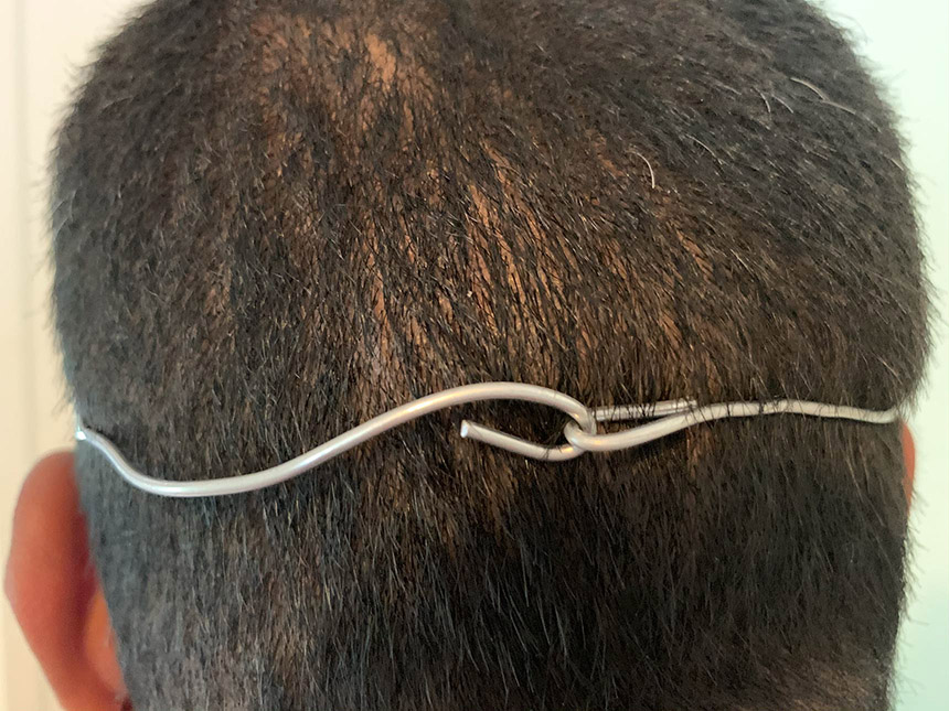 aluminum wire wrapped around head to test fit