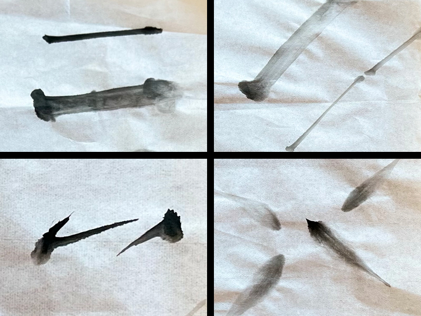 four details of various black ink marks on paper