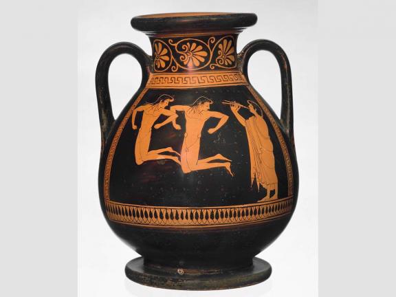 Two-handled storage jar (pelike) depicting young athletes jumping