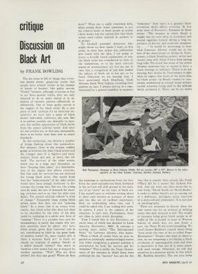 Frank Bowling's essay "Discussion on Black Art" in a 1969 edition of "Arts Magazine."