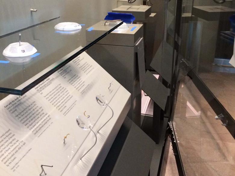 Mounts in position in a case awaiting artworks