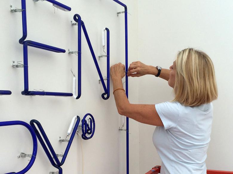 Installation of a contemporary neon artwork