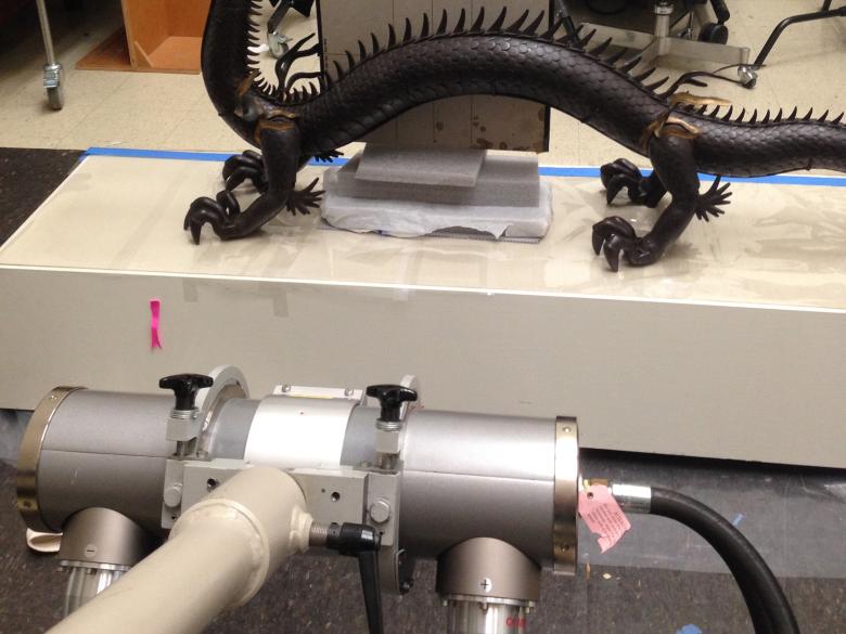 X-raying of an articulated model of a dragon made of iron
