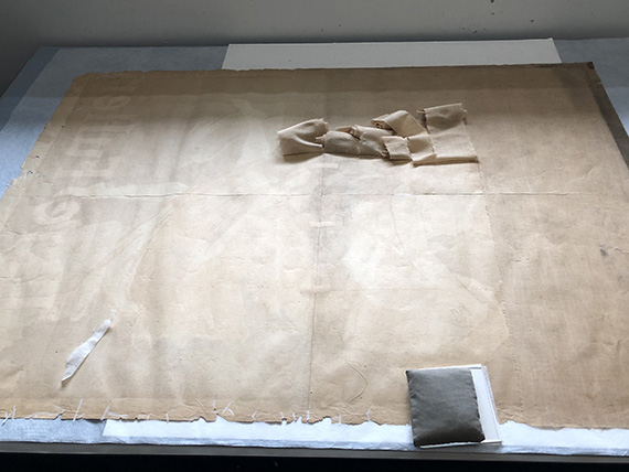 Removal of linen backing from Chéret poster