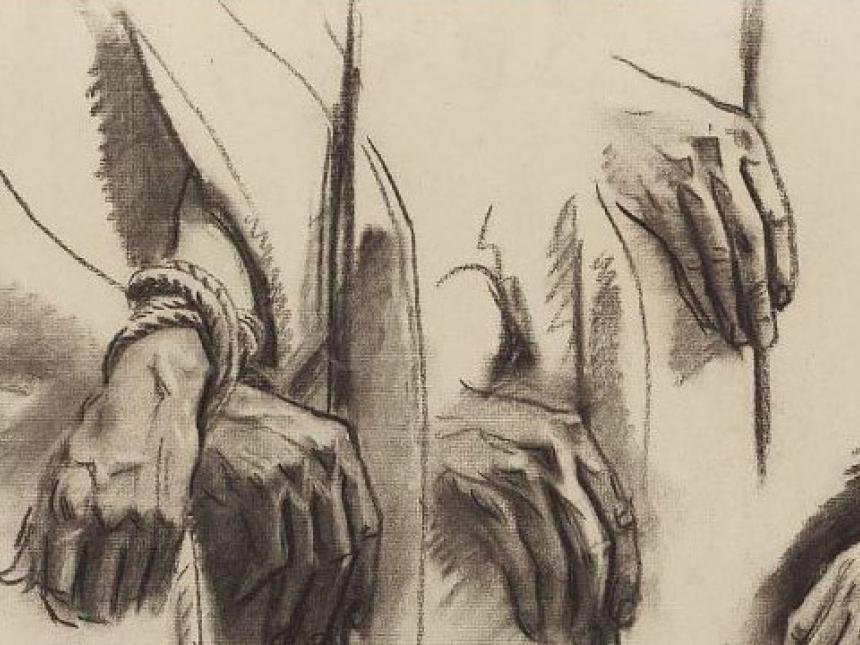 Detail of John Singer Sargent's sketch for the Sorrowful Mysteries, the Crowning with Thorns - Hands