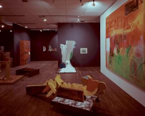 An installation shot of the Some American History exhibition in 1971, featuring Frank Bowling's "Middle Passage."