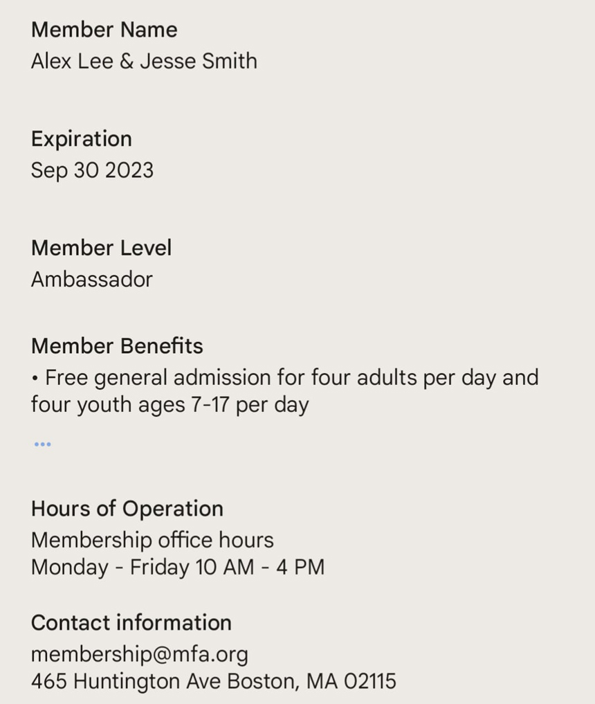 screen showing list of MFA membership benefits