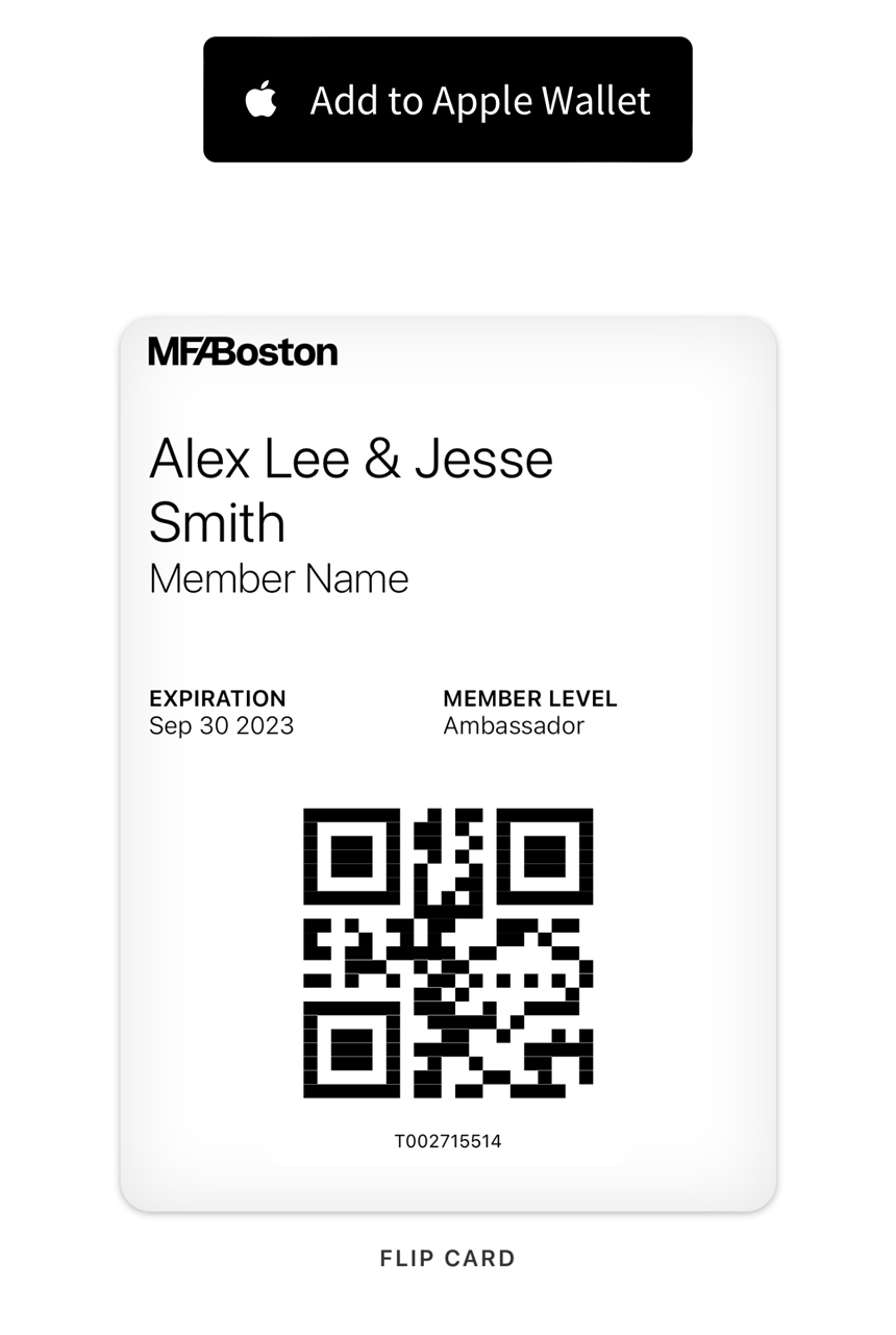 Screenshot of webpage with Add to Apple Wallet button at top and MFA logo and member names at bottom