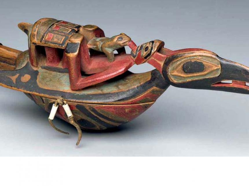 Detail of 19th century vessel rattle, probably made by Haida people