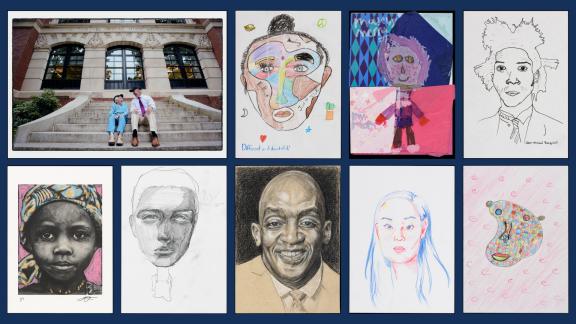 Assortment of portraits of various people in different media