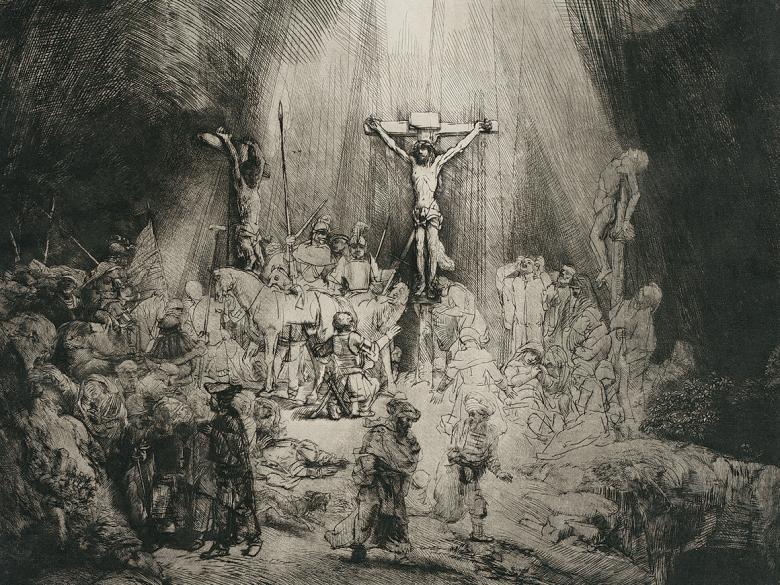 Rembrandt Harmensz. van Rijn's etching, Christ Crucified between the Two Thieves
