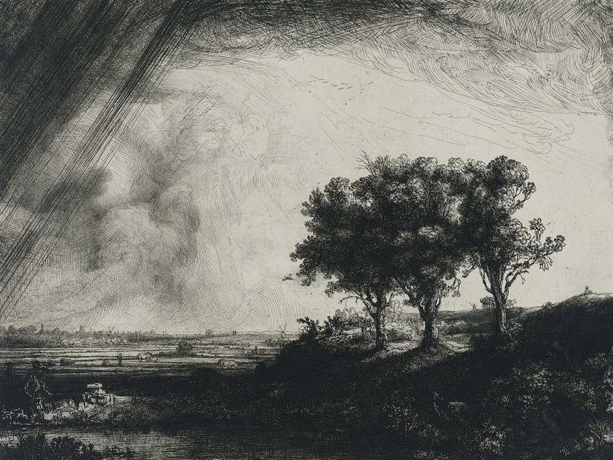 Detail of Rembrandt's print, The Three Trees