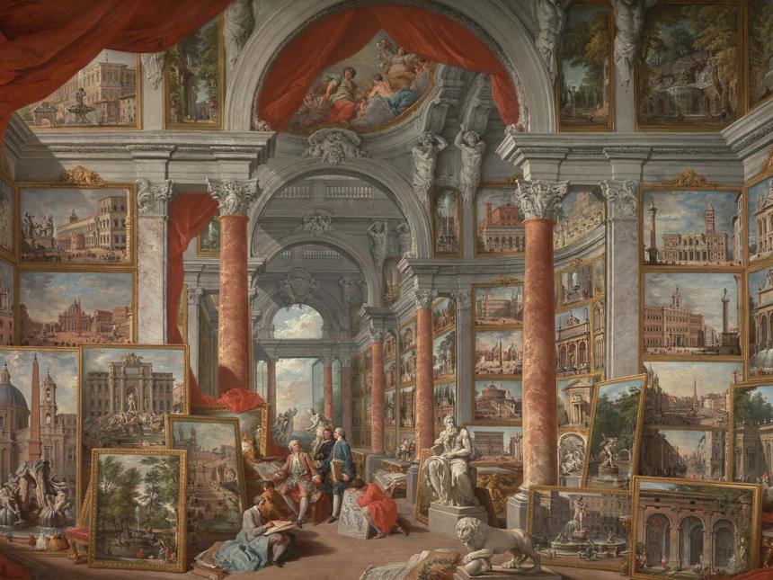 Detail of Giovanni Paolo Pannini's painting, Picture Gallery with Views of Modern Rome