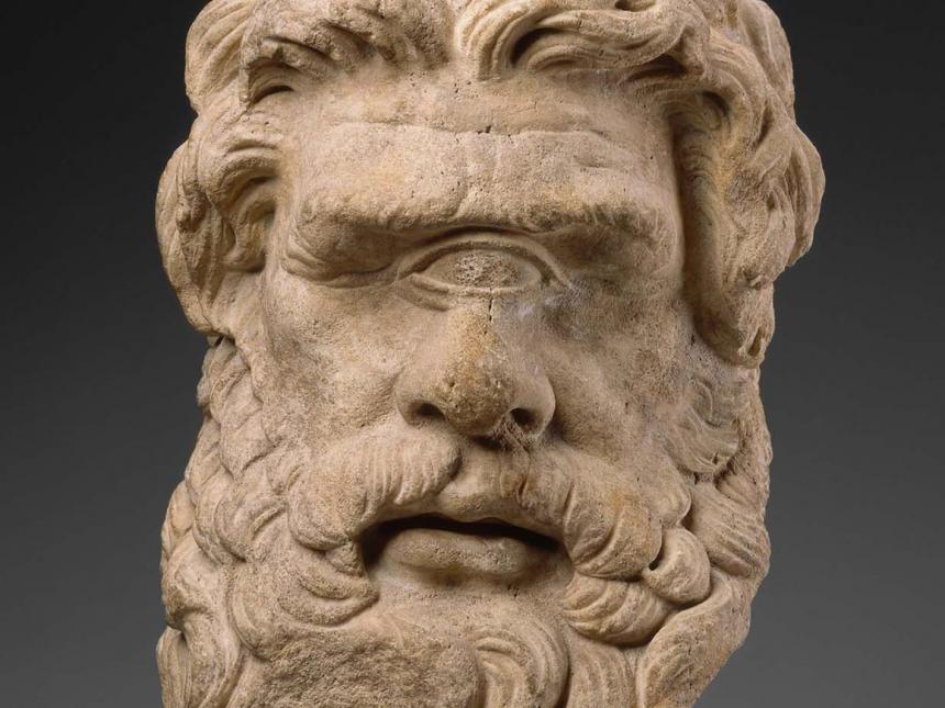 Detail of a Greek or Roman sculpture depicting the head of Polyphemos