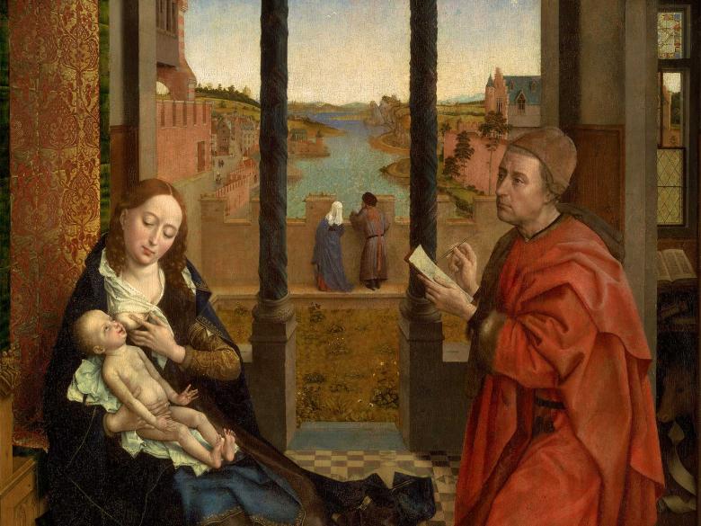 Oil painting of Saint Luke drawing the Virgin and child