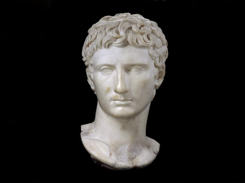 marble a bust depicting the head of Augustus