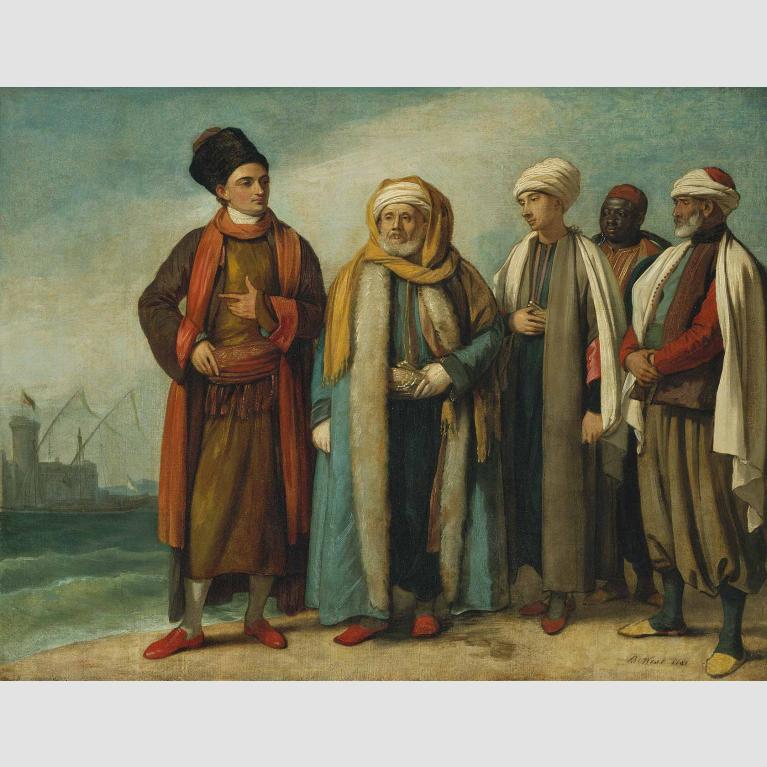 Oil painting of The Ambassador from Tunis with His Attendants as He Appeared in England in 1781