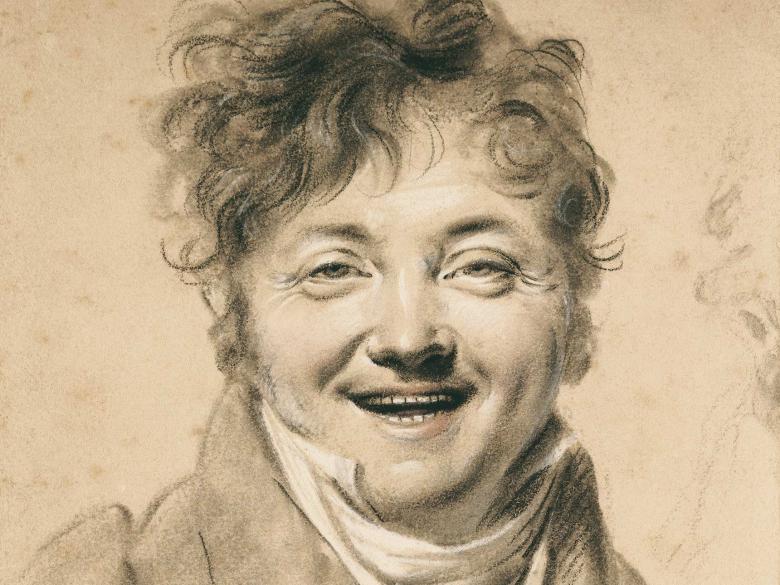 Chalk portrait of a man laughing