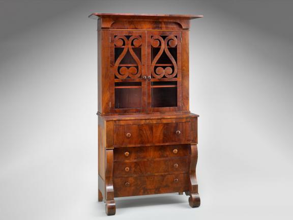 picture of a brown hutch cabinet