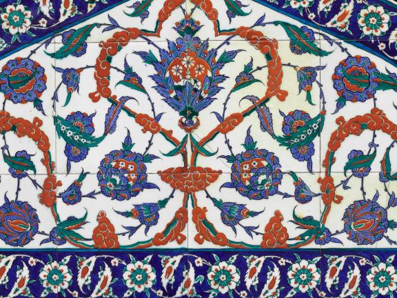 Detail of Ottoman tile lunette with a floral pattern