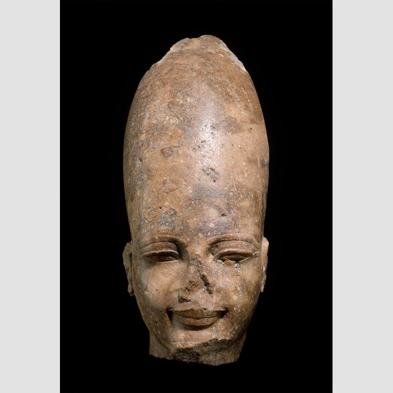 Quartzite bust of man's head.