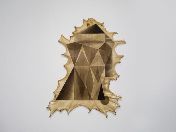 Acrylic and graphite on deer rawhide, steel nails