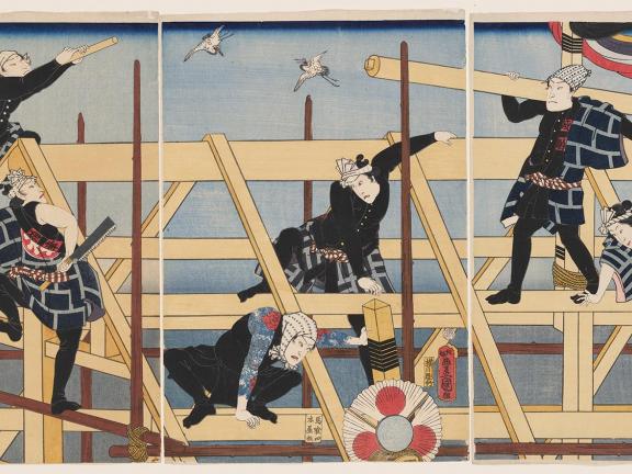 Illustration of workers doing house construction