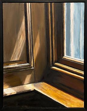 A painting of light falling onto a windowsill.