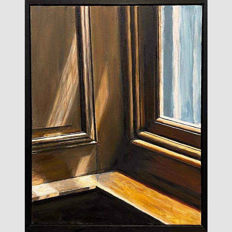 A painting of light falling onto a windowsill.