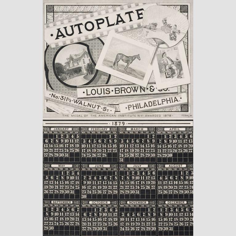 A metal calendar of the year 1879.