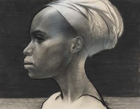 Side profile sketch of African American woman 