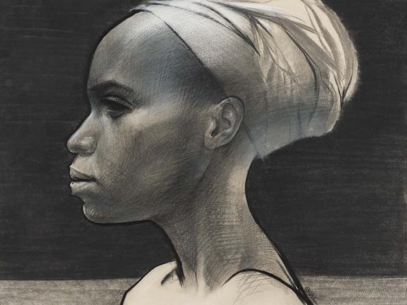 Side profile sketch of African American woman 