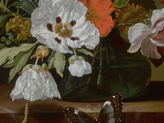 Rachel Ruysch, Still Life with Flowers in a Vase on a Ledge, 1698. 