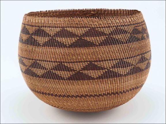 image of a brown and tan basket with triangle pattern