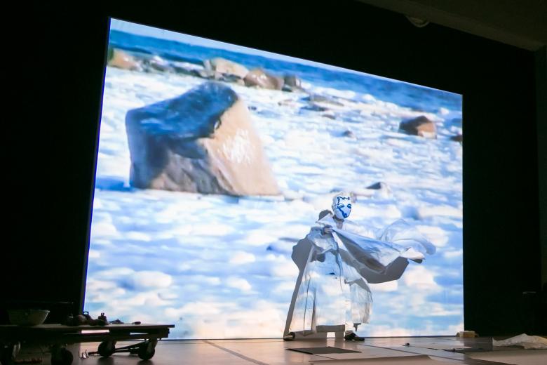 Joan Jonas, Reanimation, 2013. Performance inspired by the novel Under the Glacier by Nobel Prize-winning Icelandic author Halldór Laxness. Photo by Shane Godfrey.