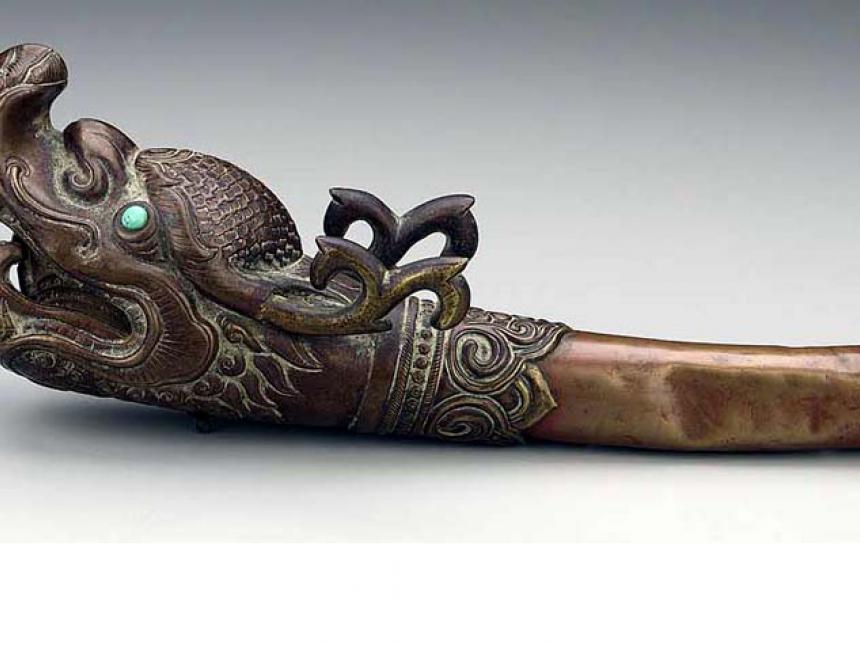 Detail of late-19th century Tibetan trumpet (rkang-gling)