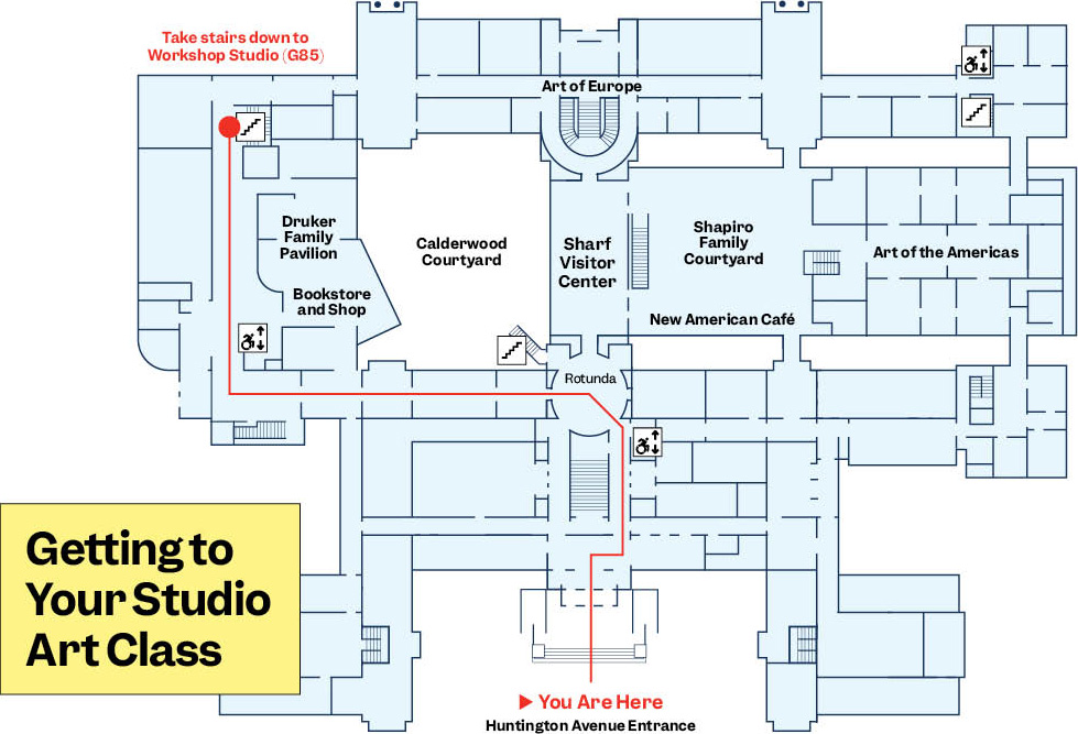 map showing route from Huntington Avenue entrance to workshop studio